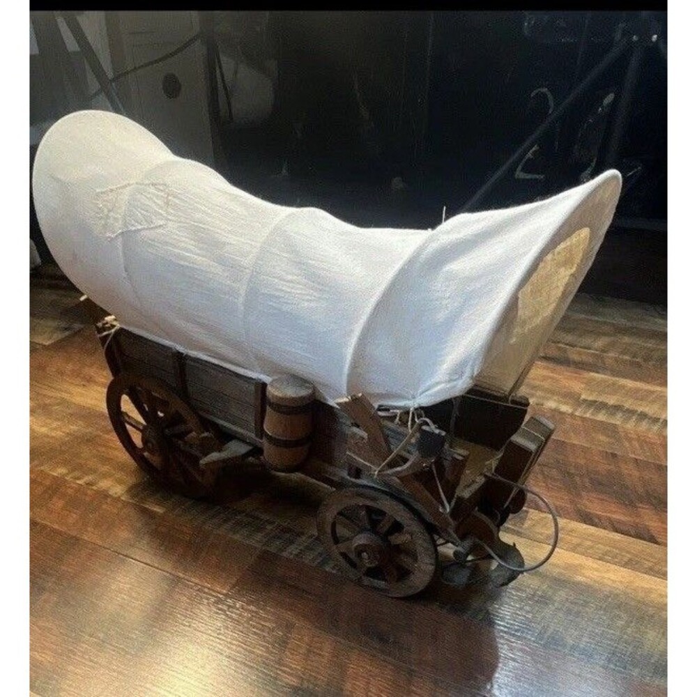 Wooden Baby Carriage Buggy with Metal Wheels and White Fabric Canopy